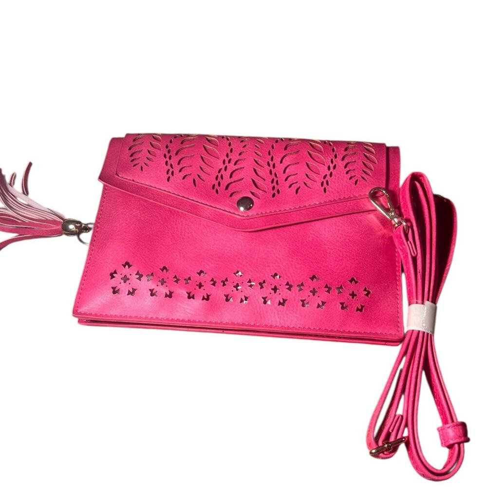Blue Heaven Faux Leather Crossbody Laser Cut w/Tassel,Removable Strap